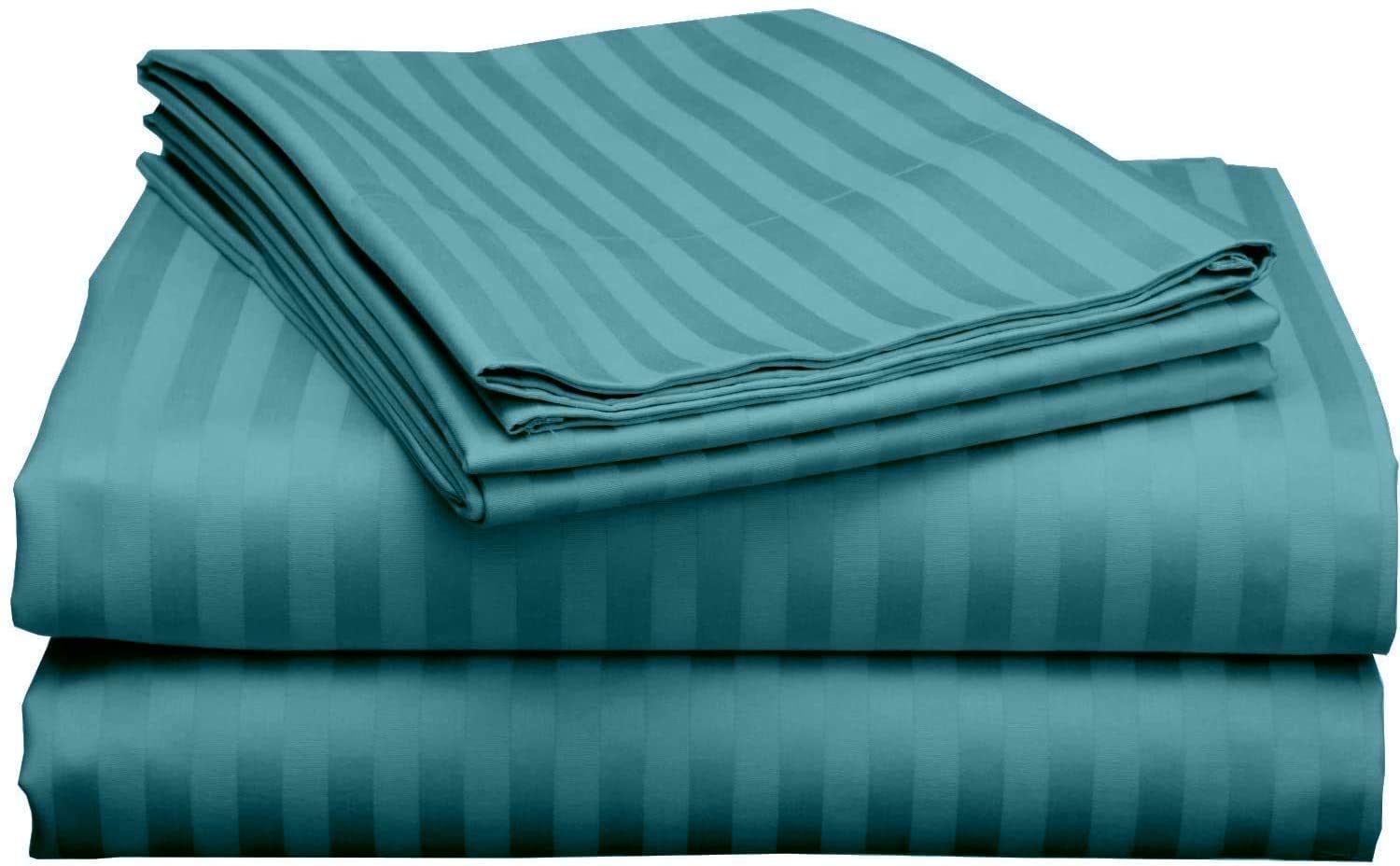 LUXURIOUS BEDDING Emperor Size Stripes Sheet Set - 4 Piece - Long Staple Egyptian Cotton 800 Thread Count Sateen Weave 40 Cm Deep Soft Wrinkle & Fade Resistant - Teal Blue