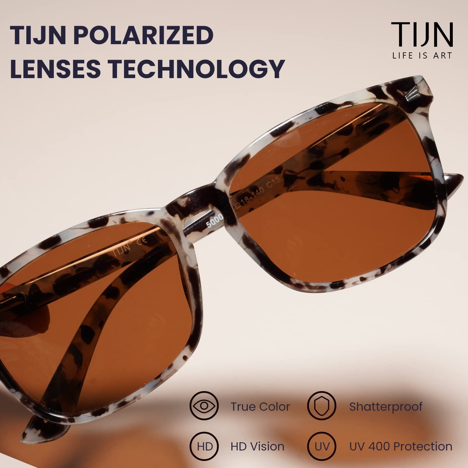 TIJN Polarized Sunglasses for Womens and Mens,Classic Square Frames Shades for UV Protection, Stylish and Trendy Sunnies