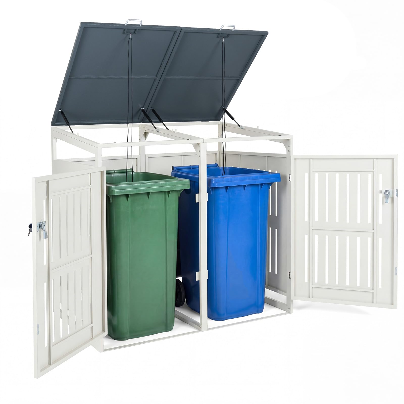COSTWAY Mülltonnenbox, Mülltonnenverkleidung für 2 Behälter (Weiß)