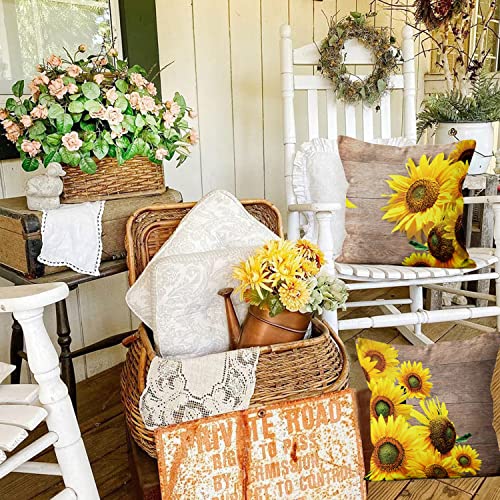 Vintage Sunflower Pillow Covers 18X18 Set Of 2, Retro Farmhouse Wooden Throw Pillow Covers Spring Summer Pillowcase Decorative Cushion Case For Home Outdoor Yard #TOP4