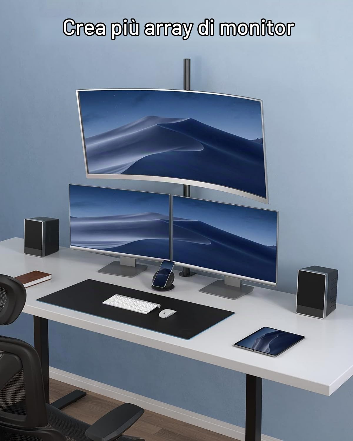 HUANUO Braccio Monitor,supporto regolabile per schermi 13″ - 32″, schermi ultrawide da 38″,supporto monitor singolo extra-alto da 1010mm per monitor con capacità da 10 kg con base a morsetto/passacavo