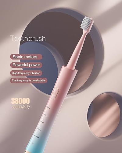 Vista 14 de Cepillo de dientes eléctrico sónico para adultos, cepillo de dientes sónico recargable por USB con 8 cabezales de cepillo, temporizador inteligente