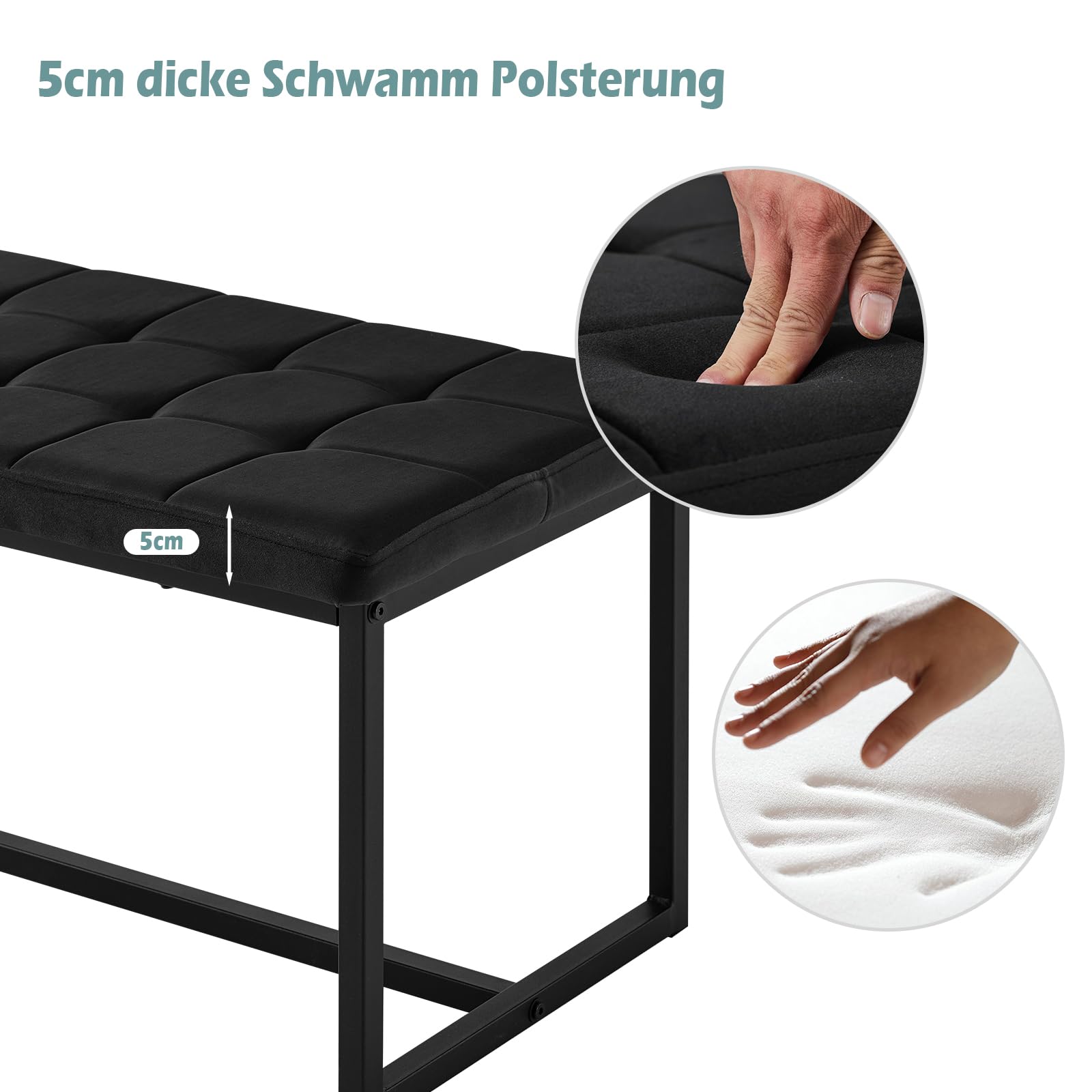 TUKAILAI banco de comedor de 100 cm, asiento para pasillo con cojín de terciopelo grueso, acolchado con patas de metal, cama, cocina, asiento, perchero