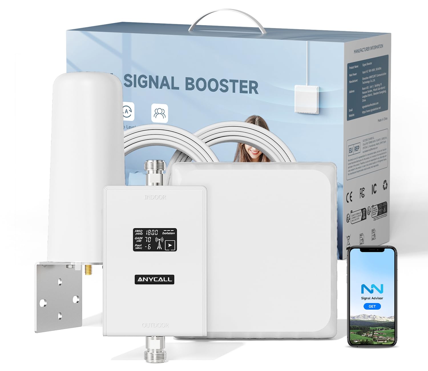 Mobilfunk Verstärker für Haus und Büro, Handy Signalverstärker für Band 3/20, 4G LTE GSM Repeater mit hoher Verstärkung, Empfangsverstärker Mobilfunk für Vodafone O2 Telekom T-Mobile E-Plus