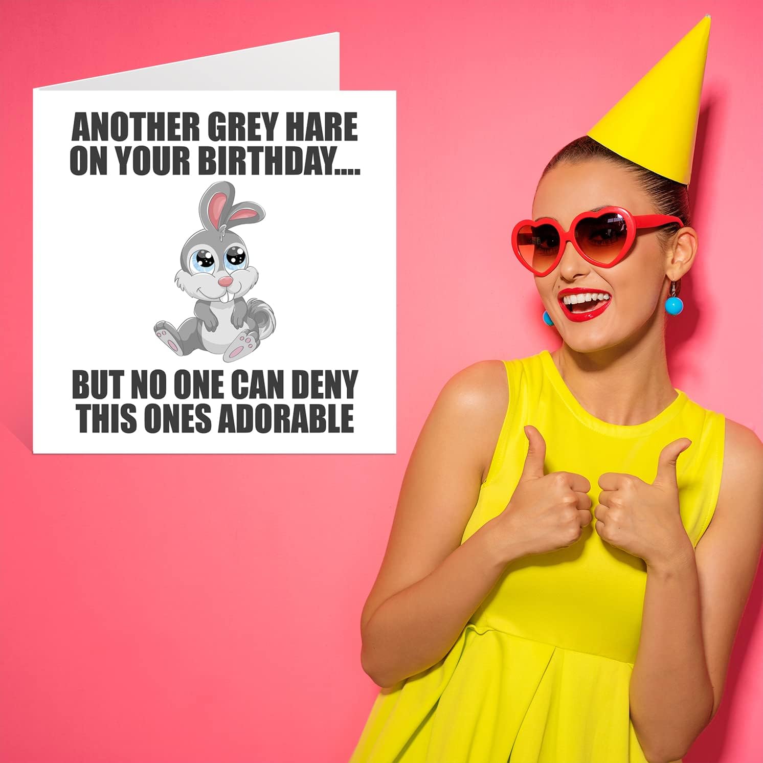 Funny Birthday Cards for Men Women - Grey Hare - Rude Happy Birthday Cards for Mum Dad Brother Sister Son Daughter Nan Grandad, 145mm x 145mm Banter Joke Humour Greeting Cards 30th 40th 50th Bday