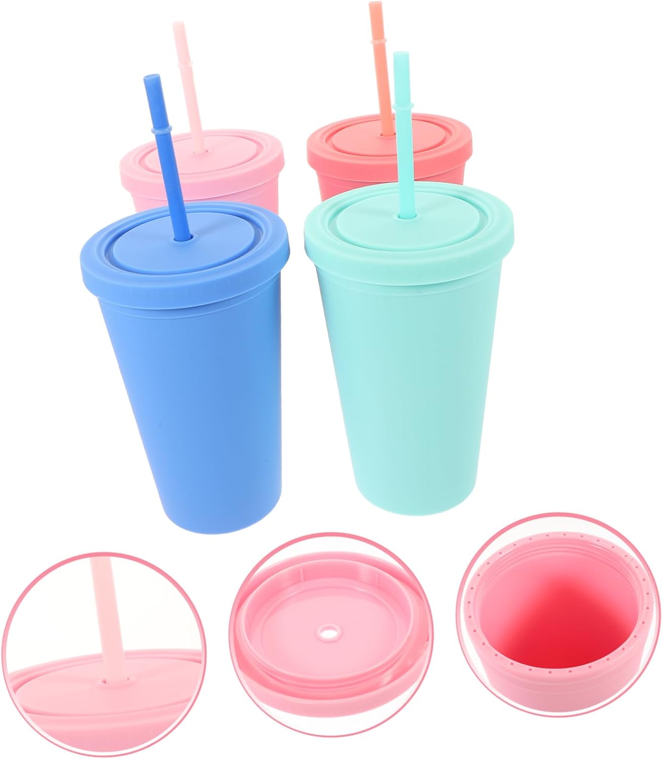 4Pcs Double-Wall Straw Cups Insulated Coffee Cups in Candy Colors Portable Drinkware for Boys and Girls and Adults for Home School and Outdoor Use