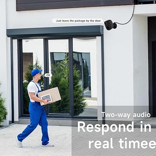 Miniatura 5 de Paquete de 4 cámaras de seguridad inalámbricas para exteriores, cámara de seguridad WiFi alimentada por batería 2K con foco y alarma de sirena,