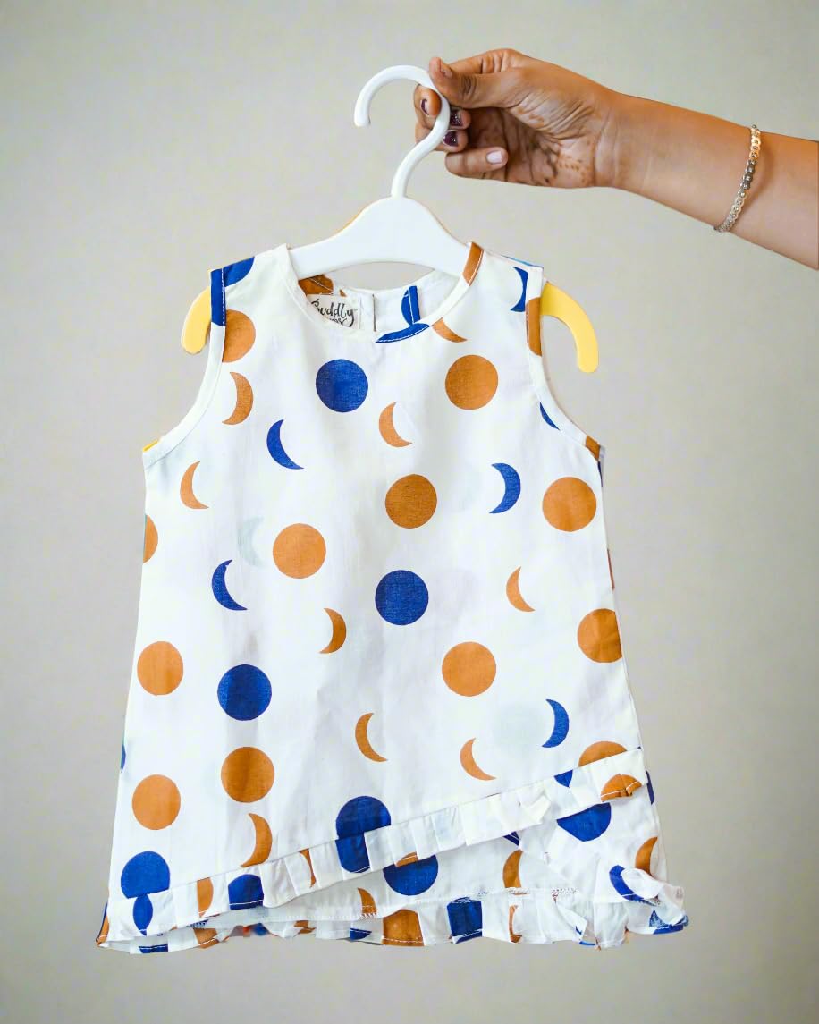 Cuddly Cubs Moonlit Dots Cotton Night Dress for Kids| Casual Nightwear| Midie for Girls|Size:4-5 Years Multicolour 4