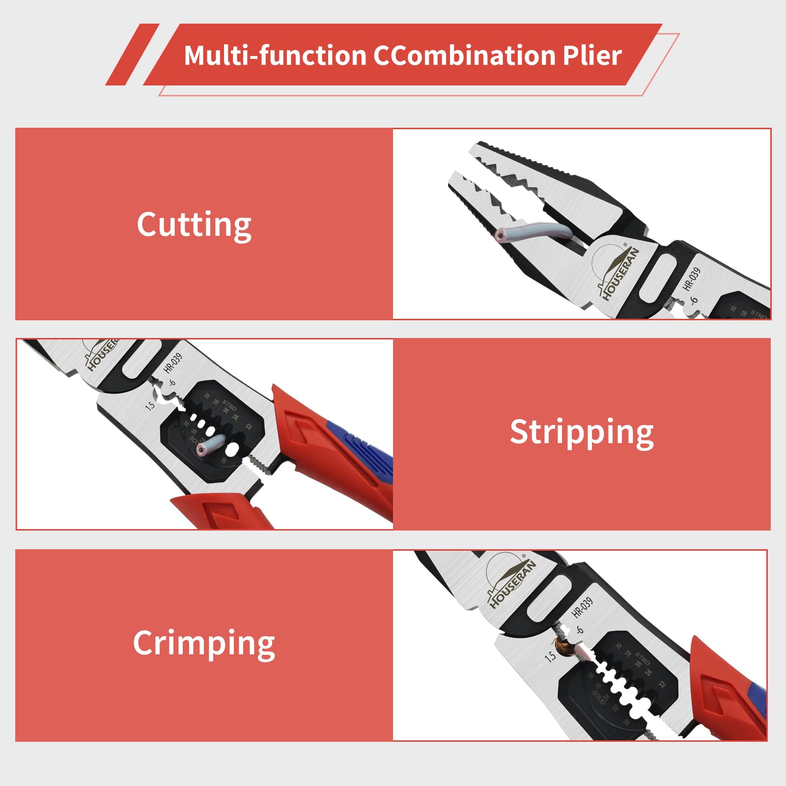 HOUSERAN Linemans Pliers, Combination Pliers with Wire Stripper and Crimper, 8 Inch Lineman Plier - Image 3