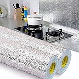 Yibang 2 Stück Aluminiumfolie Küchentapete, 40cmx500cm Selbstklebende Wasserdicht Beständiges Tapete Küchenherd Aufkleber für Küchen Arbeitsplatte Küchenwand Küchenschrank (Orangenhaut Textur)