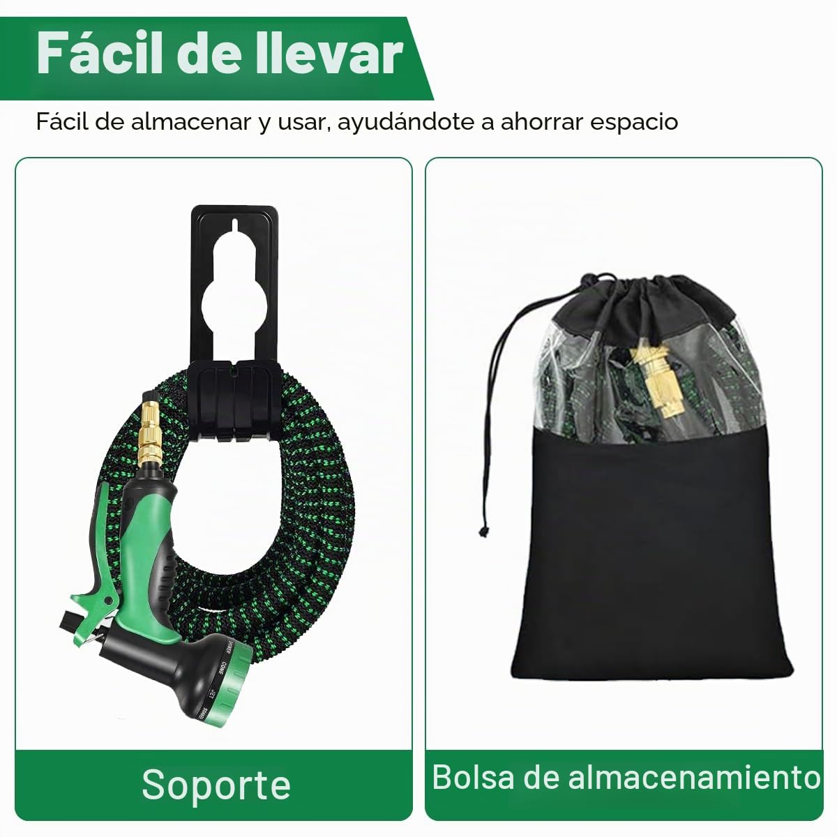 Manguera de jardín flexible de 30 m/100 pies verde, con pistola pulverizadora y conexiones de latón de 3/4" y 1/2", manguera de agua extensible y flexible con 10 funciones, 3x extensible, sin dobleces
