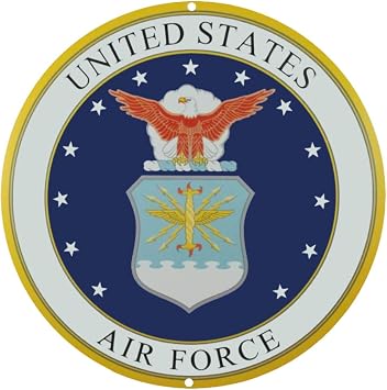 1PC United States Air Force Logo Metal Sign Air Force Wall Decor, 12 Inch Round Air Force Emblem, US Military Service Branch Wall Decor White & blue