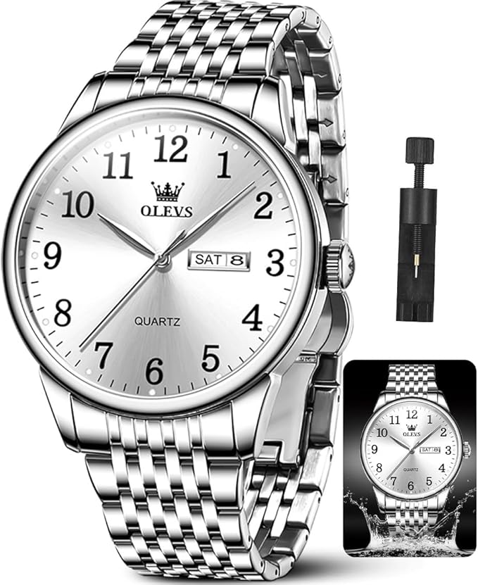 OLEVS Watches Men Silver Watches for Men White Mens Watches