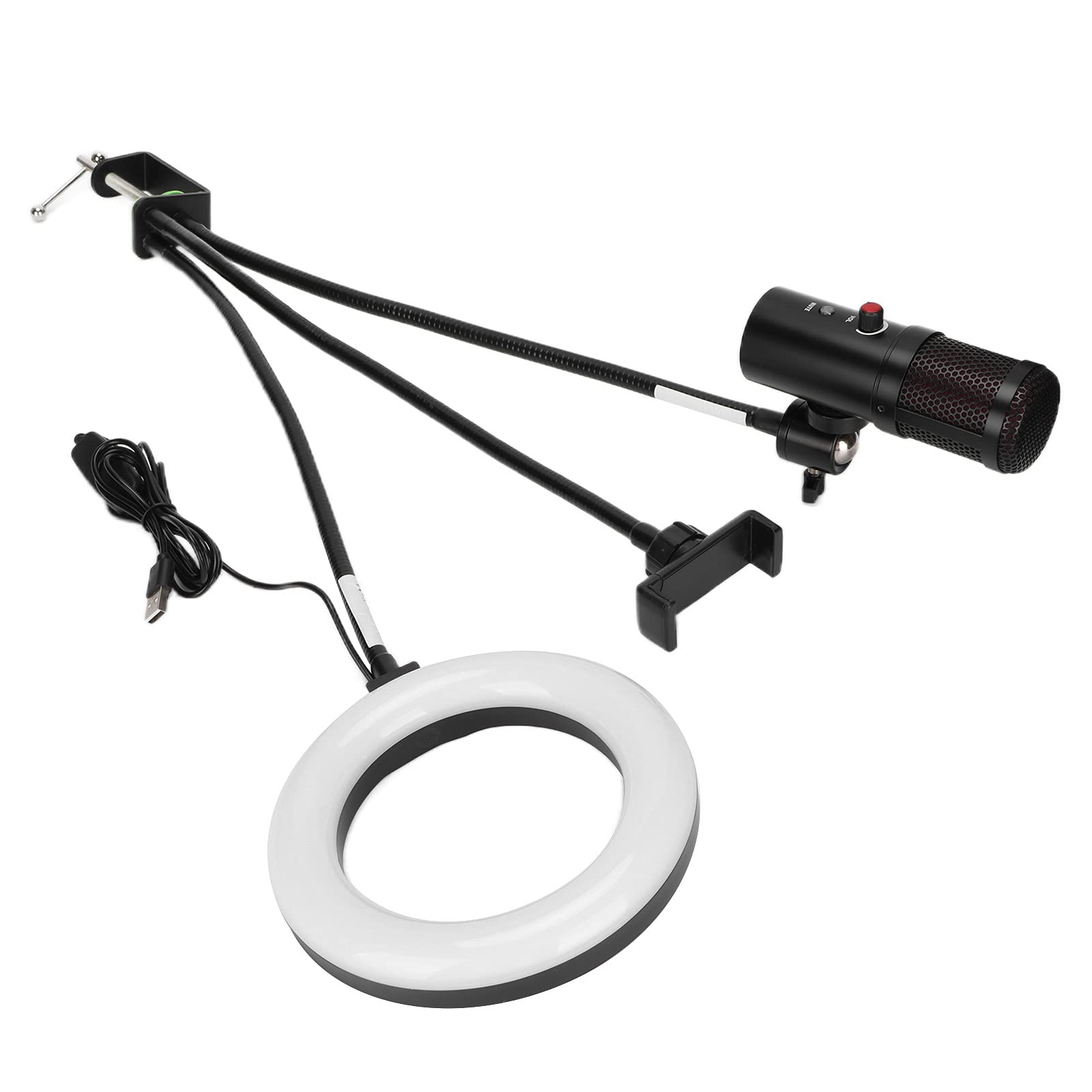 Micrófono USB de Estudio, Luz de Relleno RGB, Kit de Micrófono de Condensador Cardioide para Grabar Canto, Equipo de Podcast para Transmisión de PC, Material de Cabezal ABSSound (A6S con