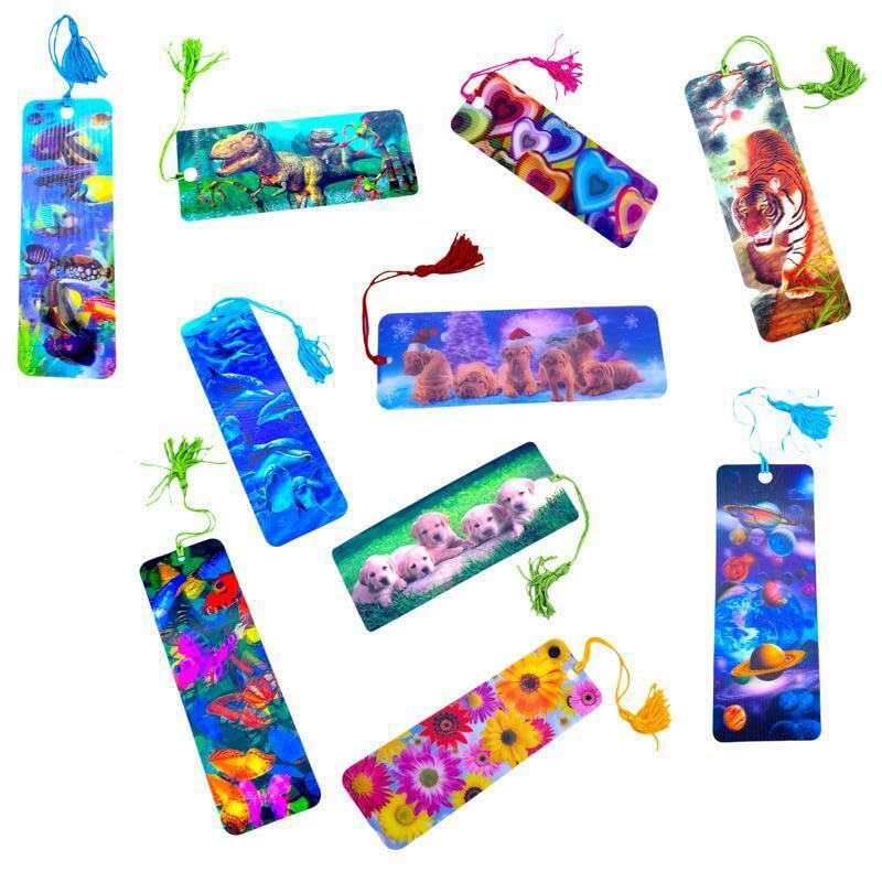 3D Hologram Moving 3 Assorted Bookmark Mix Design (WE DISPATCHED 3 Random Designs) Art & Nature Designs - Flowers,Dogs, Fish and Many