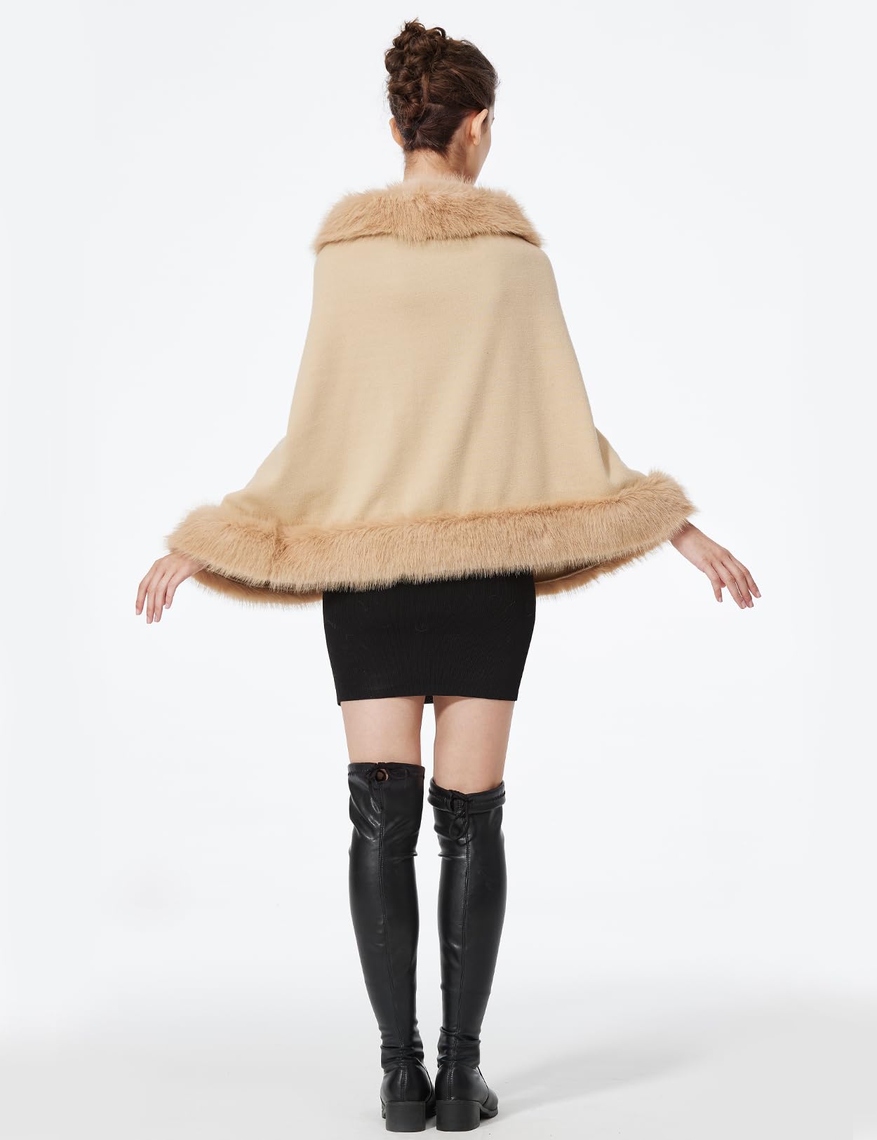 BEAUTELICATE Capa de Abrigo Punto con Chal de Piel Sintética de Conejo Poncho Estola de Pelo Mujer Cardigan de Boda para Fiesta Invierno