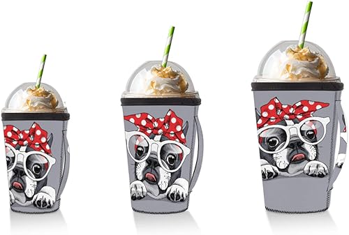 Miniatura 6 de Funda reutilizable para taza de café helado de neopreno, mangas aisladas, soporte para bebidas frías, vaso - Solo mangas de taza (perro, L)