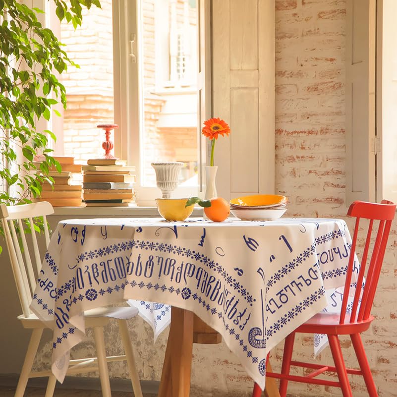Nappe alphabet géorgien coton bleu fini les tables ternes