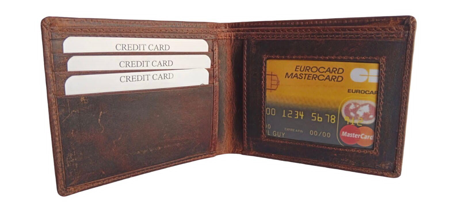 Top Grain Leather Wallet for Men | RFID Blocking | Extra Capacity Bifold Wallet with 2 ID Windows | Ultra Strong Stitching | Slim Billfold with 8 Card Slots | Gift for Him (Brown)