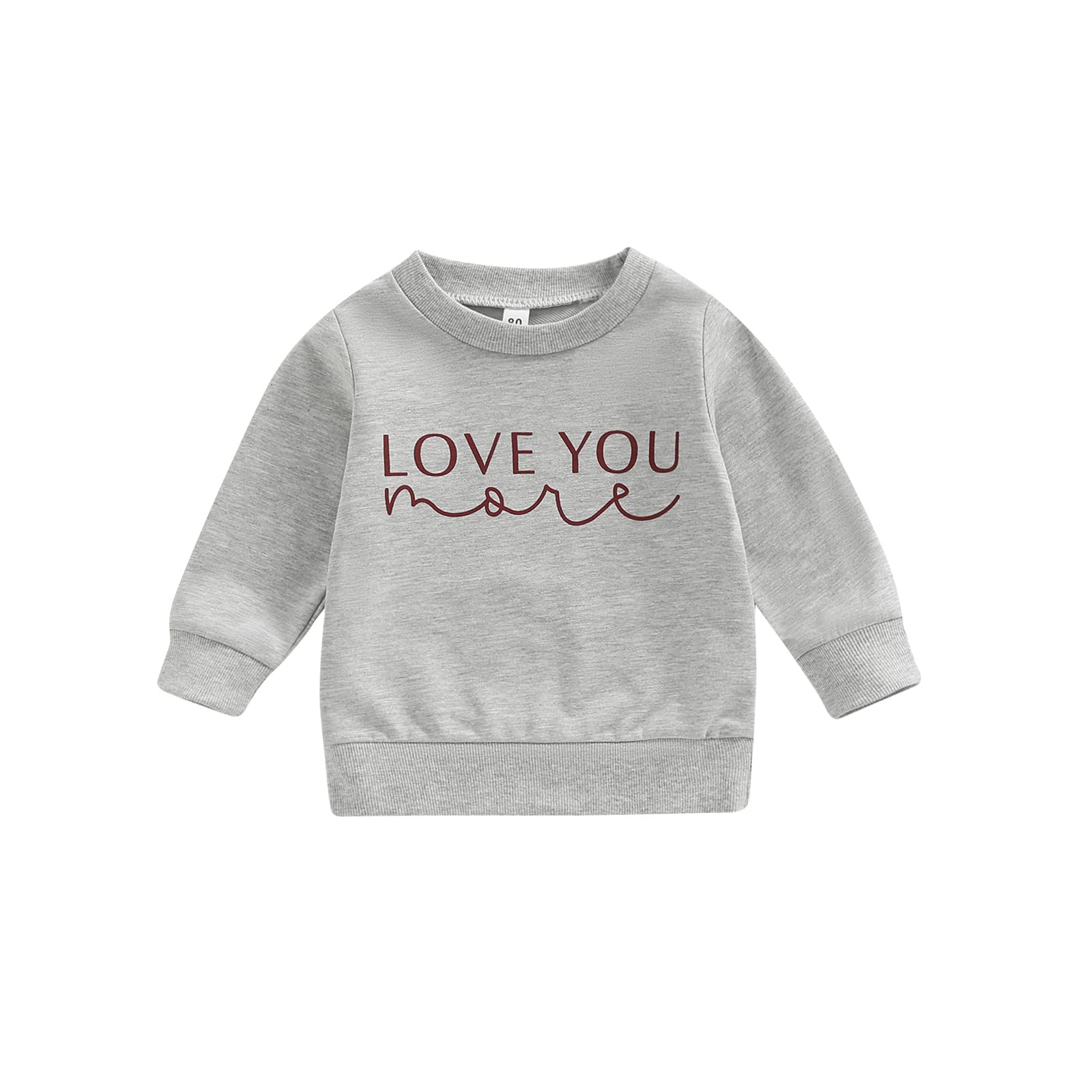 Toddler Baby Girl Boy Valentine's Day Outfit Long Sleeve Love You More Crewneck Sweatshirt Romper Matching Clothes (Sweatshirt-Grey,12-18 Months)