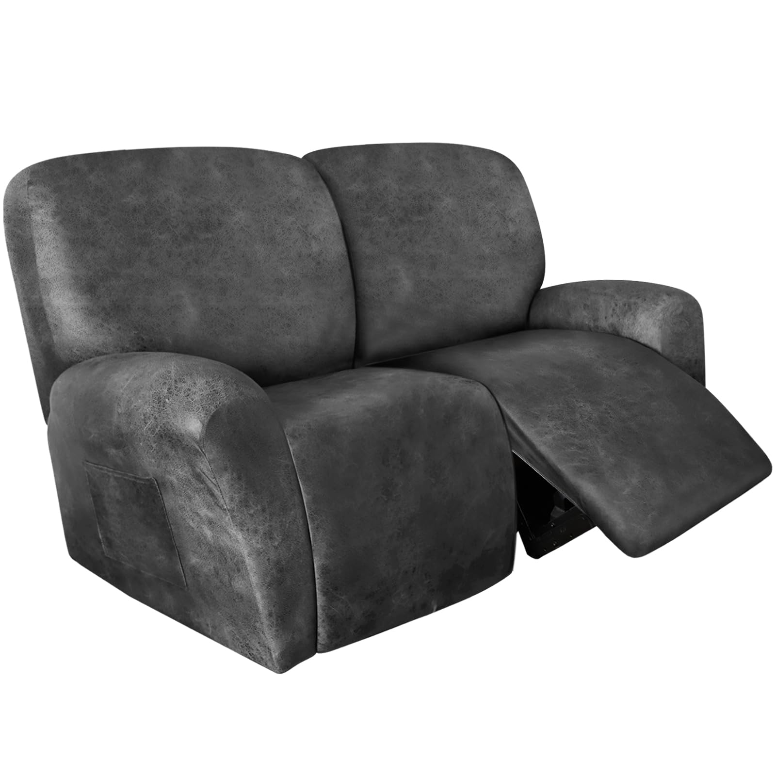 ANARACHON Loveseat Recliner Cover Leather Look Recliner Loveseat Covers Recliner Sofa Cover for 2 Seater Reclining Couch Spandex Fabric Washable 6 Pieces (2 Seater, 02 Light Grey)
