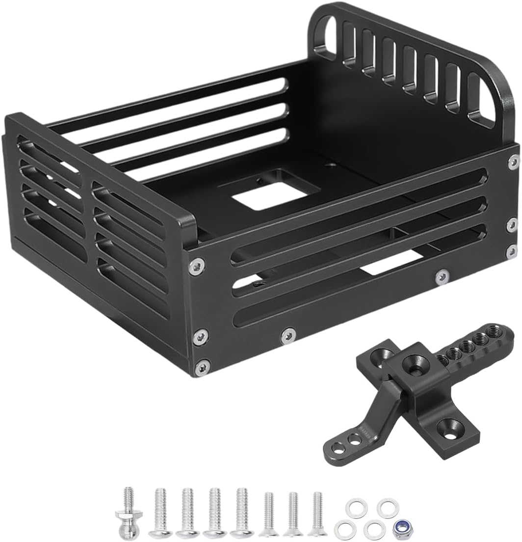 Metal Detachable Rear Bucket Carriage Trailer with Hitch for FCX24 1/24 RC Crawlers FMS FCX-24 Power Wagon Xiaoqi Upgrade Parts, Black