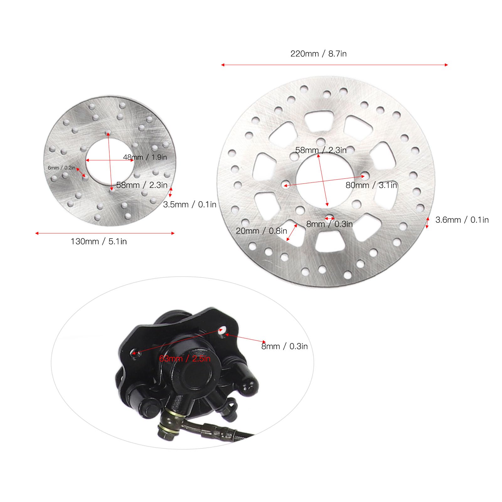 KIMISS Kit de Cilindro Maestro de Frenos de Alto Rendimiento Juego de Frenos de Disco Hidráulico con 3 Discos de para Modificaciones de ATV Go Kart de 150 Potencia de Frenado de Alta Resistencia