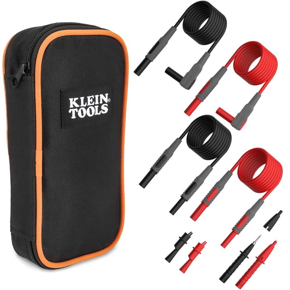 Klein Tools 69483 Meter Test Leads Accessory Kit with (2) Right-Angle, (2) Extenders, (2) Lead Heads, (2) Alligator Clips, and Case