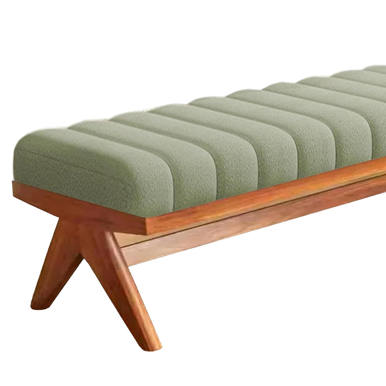 Coussin de banc en velours vert 140 cm rayé antidérapant confortable