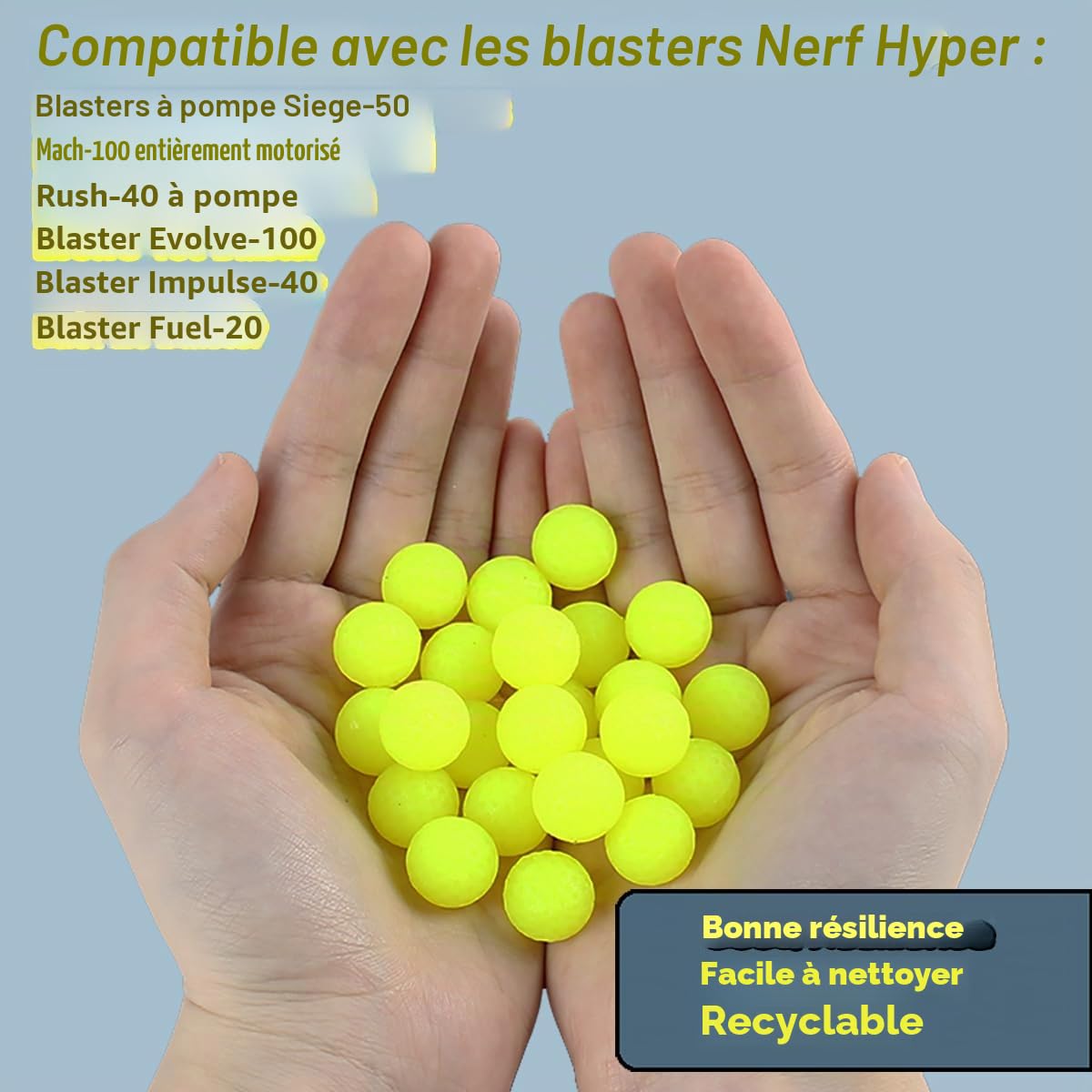 Toyer Lot de 200 balles de recharge pour Nerf Hyper Blaster Series Stock Up Hyper Games - Jaune Fluorescent - Ronde - 14 mm - Close Quarters Battles (CQB) - Set de balles en mousse