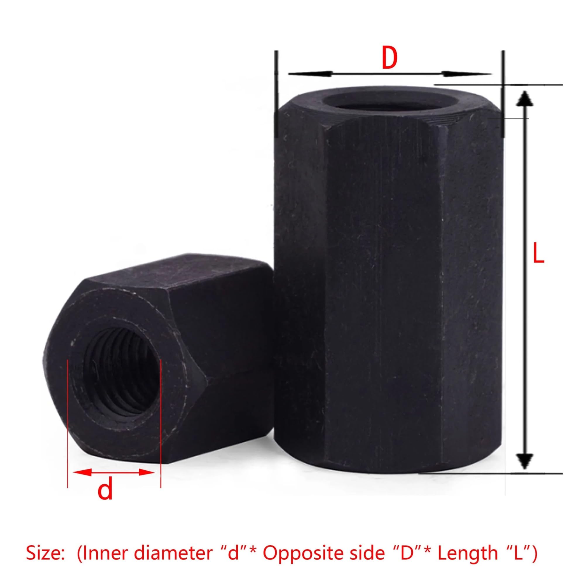 Tuercas de Acoplamiento Hexagonales M8 M10 M12 M14 M16 M18 M20-M48 hexágono de acero al carbono extensor largo conector varilla alargada manguito unión tuerca acoplamiento Tubular(M42x65x65(2Pc))