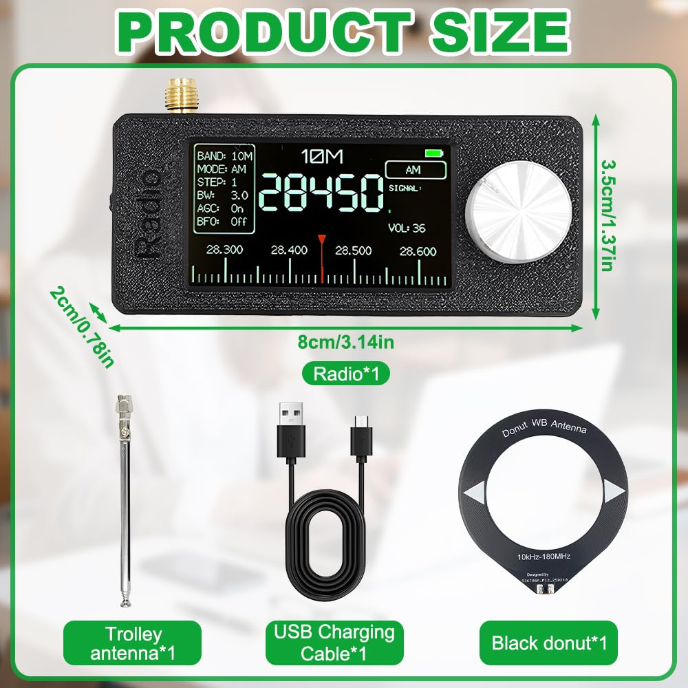 ATS Mini V4, SGZIOO SI4732 Mini Radio Batteriebetrieben, Radio Klein Batterie mit 1,9" IPS Farbdisplay, Radio Klein mit 800mAh Akku, Kleines Radio 0.5-108MHz Vollband-Empfänger für LSB, USB, AM, FM