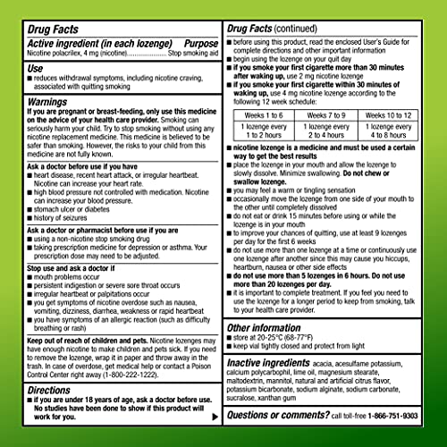 Image of Amazon Basic Care Mini Nicotine Polacrilex Lozenge, 4 mg, Citrus Flavor, Stop Smoking Aid, Reduces Withdrawal Symptoms, 81 Count