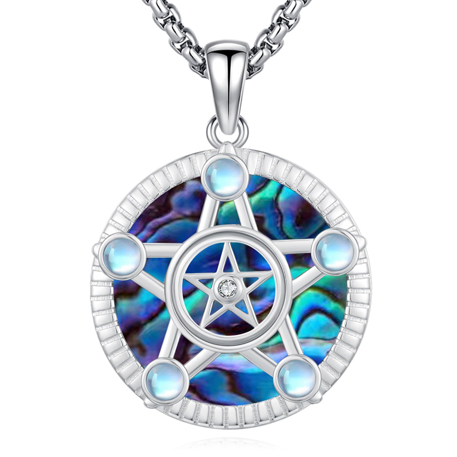 Eusense Pentagram Collar Triple Luna Diosa Collar de Plata de Ley 925 Hécate Colgante Sol y la Luna Colgante Joyería Regalos Espiritual Amuleto Pagano Talismán para Hombres Mujeres