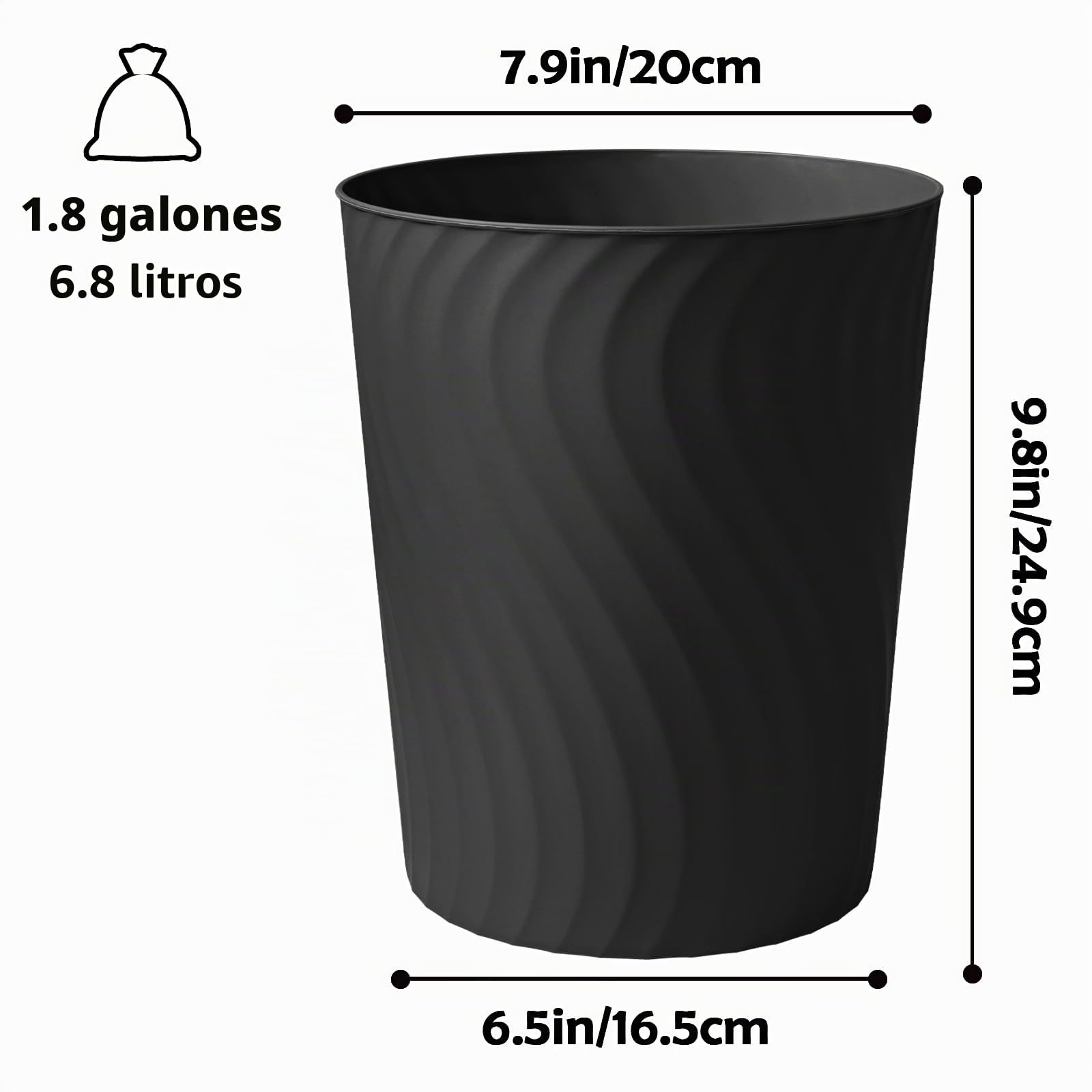 YGJT Cubo de basura pequeño de plástico, paquete de 3 botes de basura de 1.8 galones (negro)