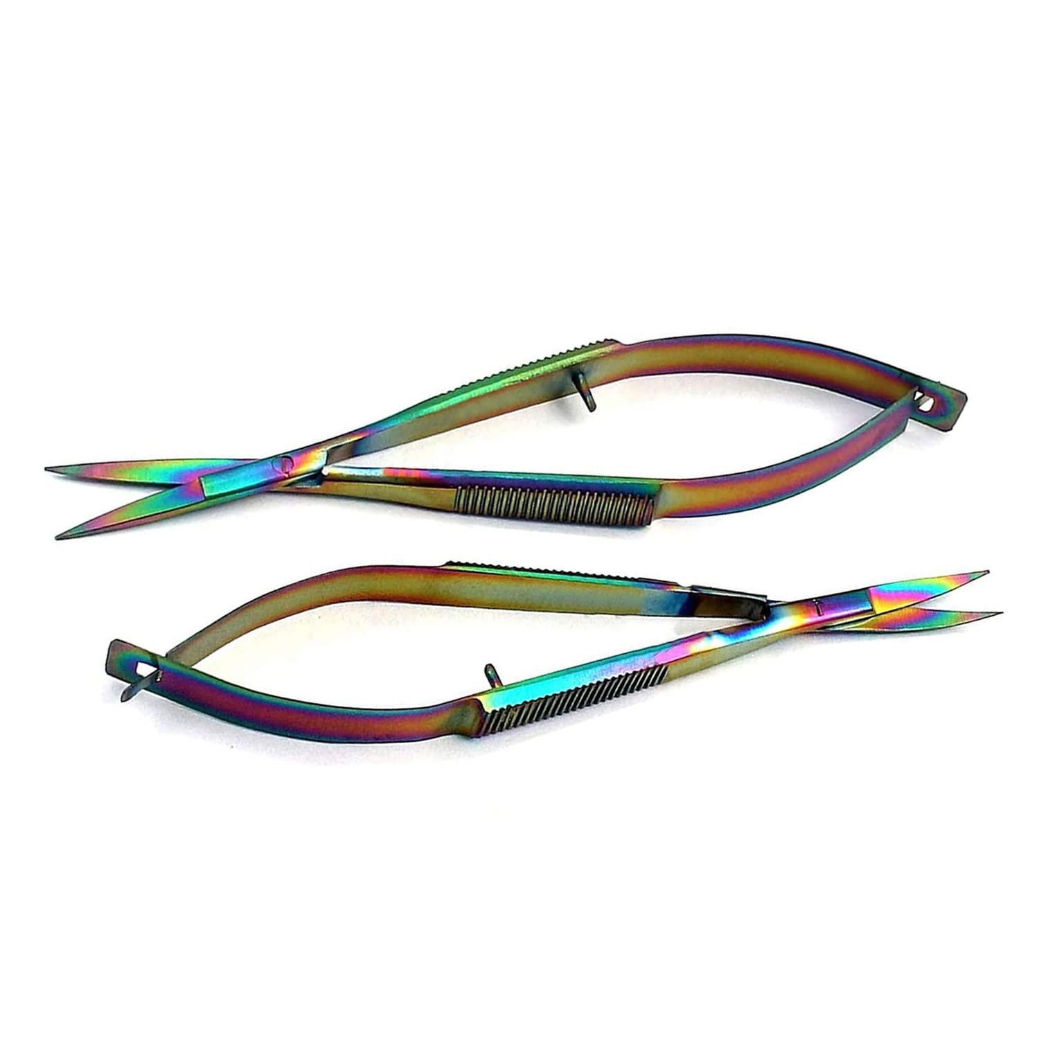 DDP SET OF 2 MULTI TITANIUM COLOR RAINBOW CASTROVIEJO SCISSORS STRAIGHT & CURVED 4.5