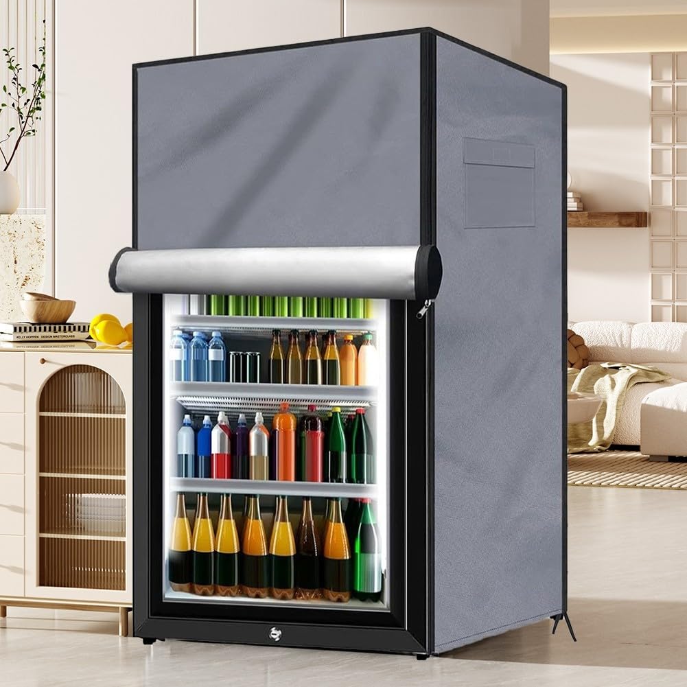 Copertura per frigorifero da esterno, tessuto Oxford 210D, impermeabile, nero/grigio, 56 x 58 x 86 cm o 58 x 58 x 142 cm, orlo elastico e accesso con cerniera (nero, 56 x 58 x 86 cm)