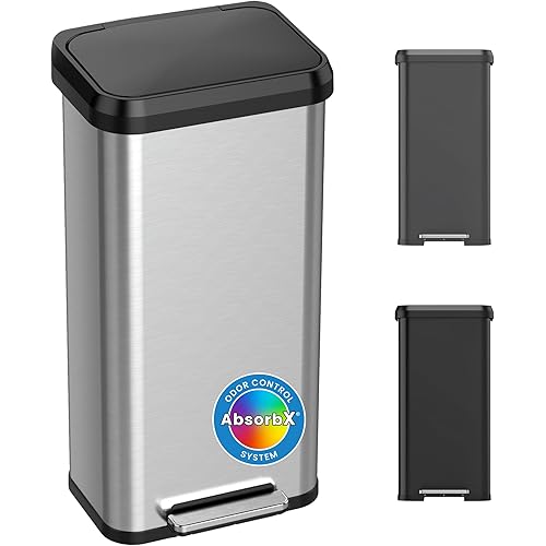 iTouchless SoftStep EXP 75 Liter / 20 Gallon Step Pedal Trash Can Recycling Bin with Odor Filter, Stainless Steel, Soft Close Dent-Proof Plastic Lid, Home Office Work Garage Restroom, Matte Silver