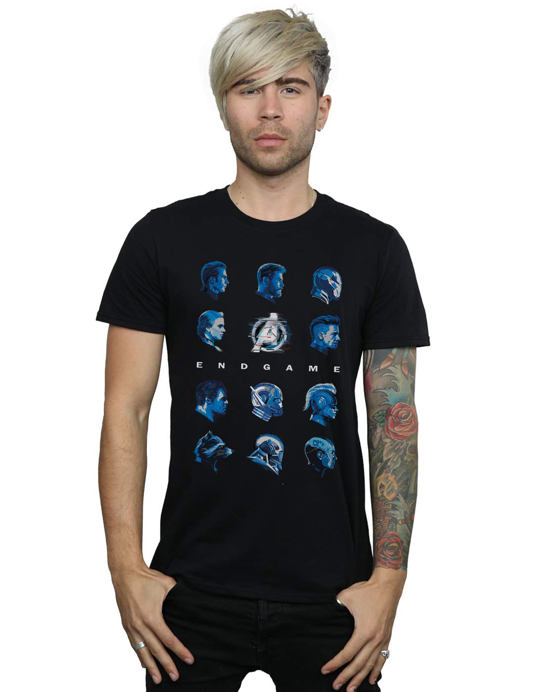 Absolute Cult Men's Black Marvel Avengers Endgame Character Lineup T-Shirt Large