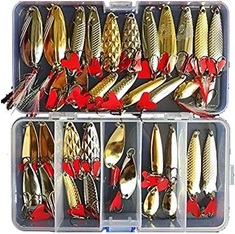 Smartonly 35Pcs Fishing Spoons Lure Set, Hard Spoon Metal Lures Hard Bait Saltwater Great for Fishing Perch, Crappie, Trout, Bass, Pike, Musky, Walleye, Salmon, Striper and More
