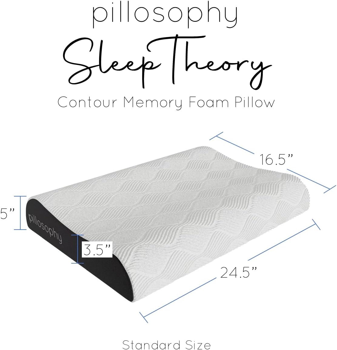 pillosophy SleepTheory Pillow • Contour Shape • Cervical Neck Support • Memory Foam Core • Washable Cooling Cover • Medium Firmnesss • Perfect for Back, Side, Stomach Sleepers (Standard Size)