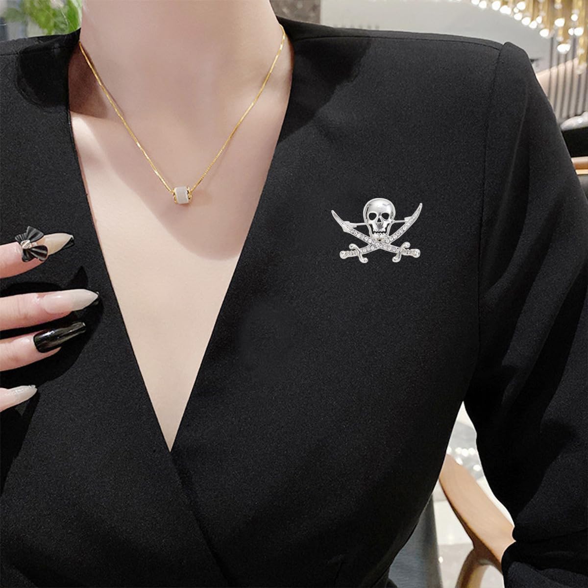 Punk Skull Head Cross Sword Brooch Pin Cool Skeleton Lapel Pin for Dress Suit Decor Halloween Party Clothing Accessories for Women Men image 2