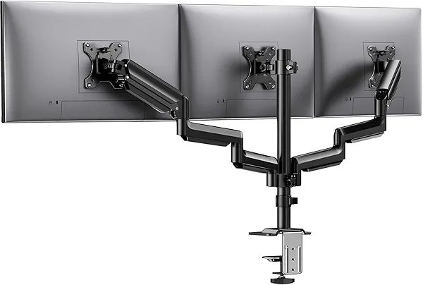 HUANUO Triple Monitor Mount for 13-27 inch Computer Screens, 3 Monitor Desk Mount with Gas Springcore Arm Holds 17.6lbs, Triple Monitors Stand with Tilt, Swivel, Rotation, VESA 75x75, 100x100mm