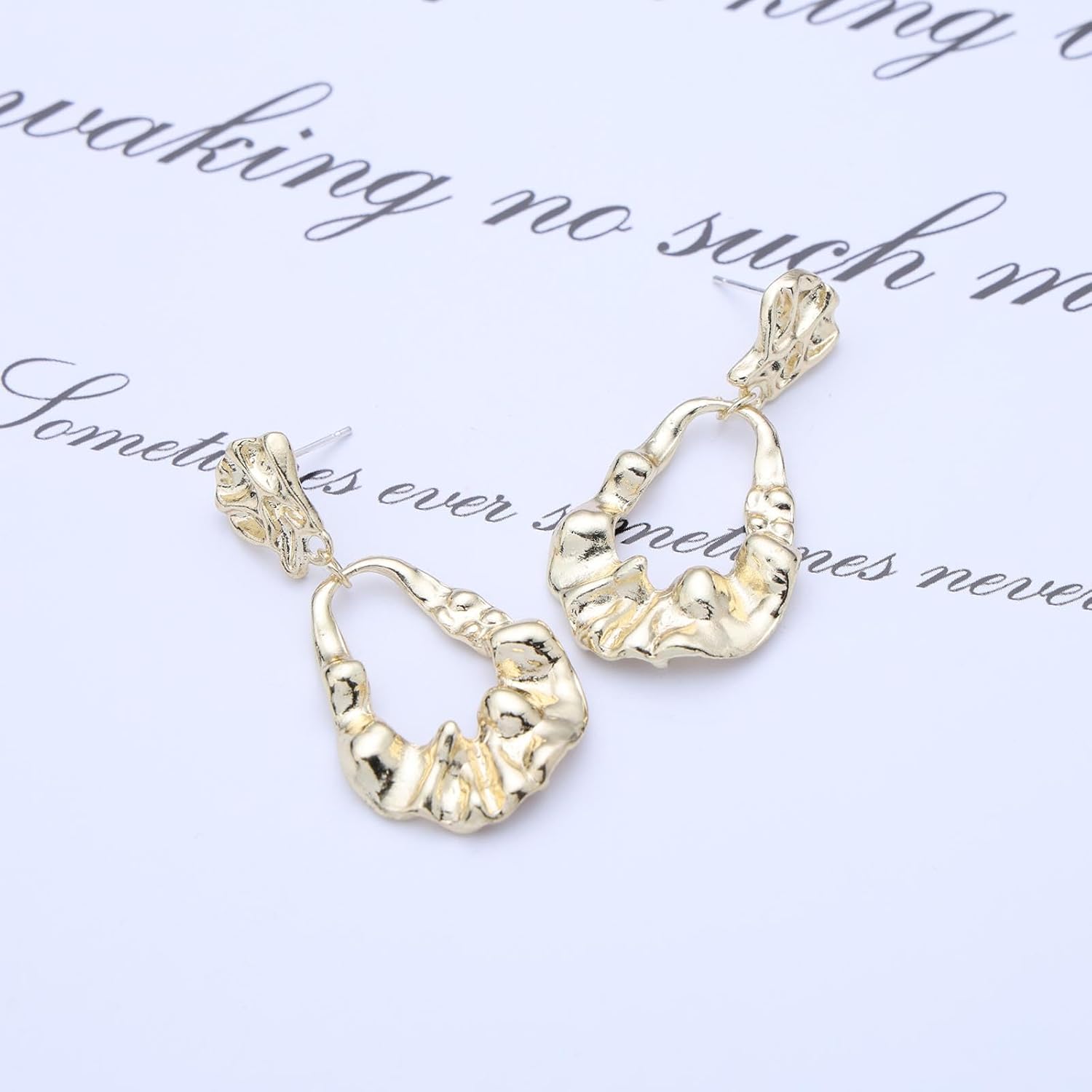 Gold Dangle Drop Earrings for Women Metal Open Geometric Earring Hammered Teardrop Statement Earrings Hollow Teardrop Earring Jewelry - Image 4