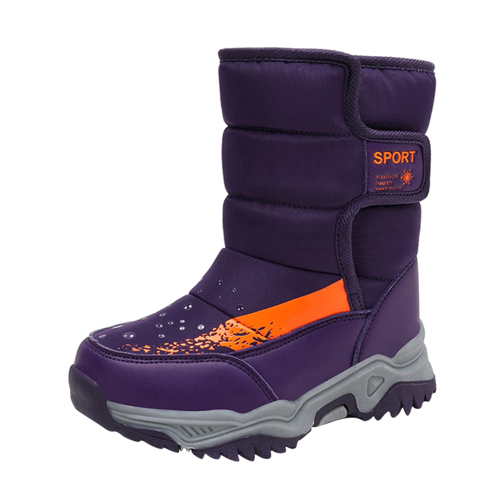 Botas niños fácil Poner Zapatos para niños, Botas de Nieve de, Botas de Exterior para niñas y niños, Botas cálidas Antideslizantes Impermeables, Botas de Nieve de algodón (Purple, 29.5 Little Child)