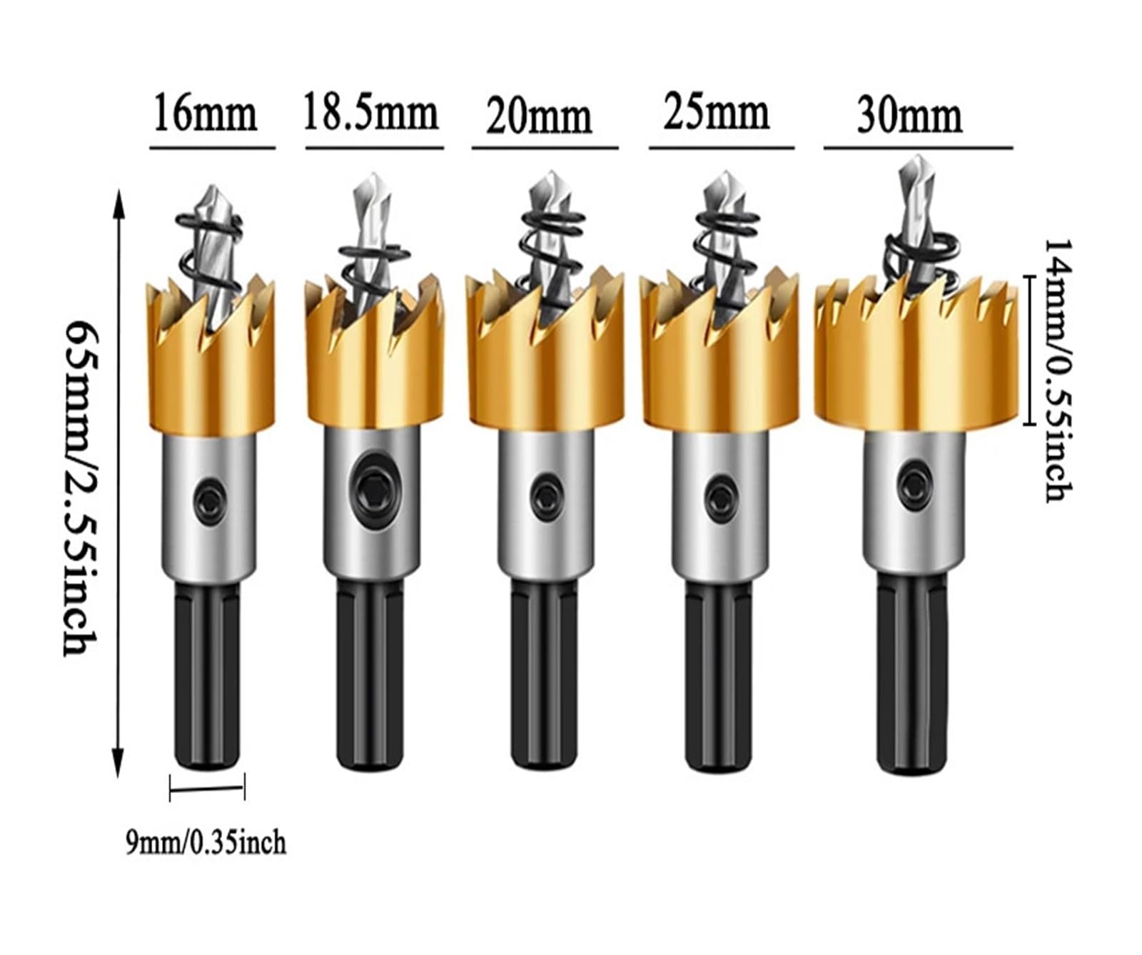 Brocas Hss de 5 uds., juego de 16, 18,5, 20, 25 y 30mm, escariador de agujeros recubierto de titanio, brocas de perforación de chapa de Metal, herramientas de perforación eléctricas de corte
