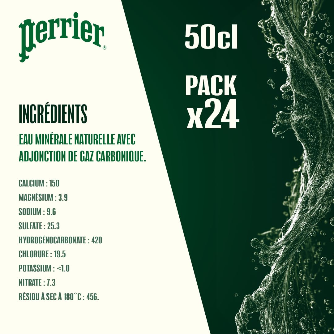 Perrier Eau Minérale Naturelle Gazeuse, 50cl, Pack de 24 Bouteilles