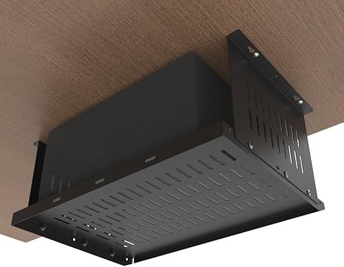 Miniatura 3 de JINGCHENGMEI Soporte de computadora debajo del escritorio para computadoras y PC SFF de factor de forma pequeño, 17.3 pulgadas de ancho x 6.5