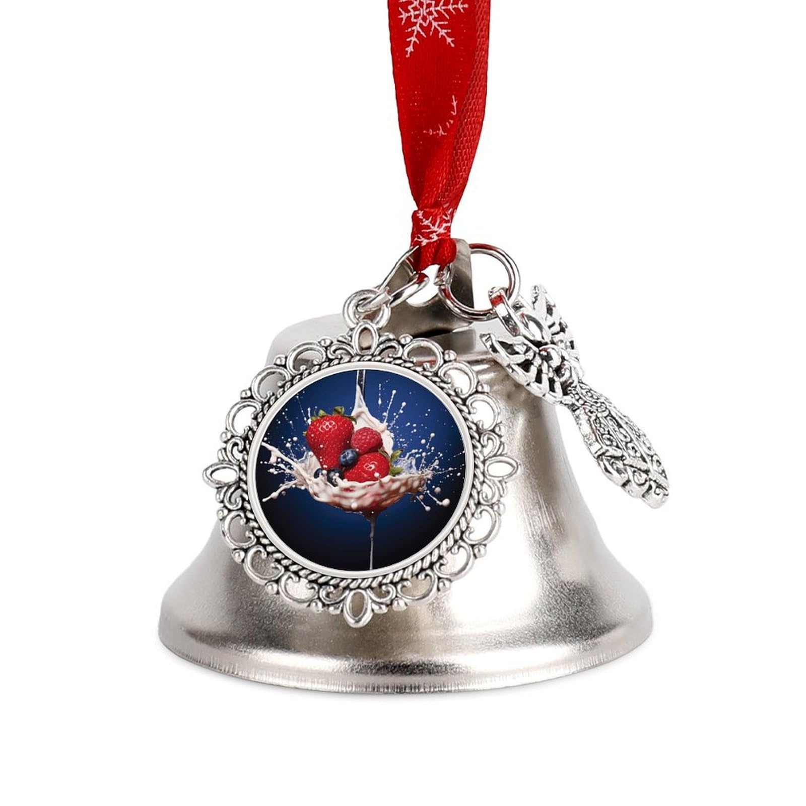 Fruit in Spoon Christmas Bell Small and Compact Christmas Jingle Bell Ornament Christmas Tree Hanging Best Wishes Bells Pendant Party Festival Decor