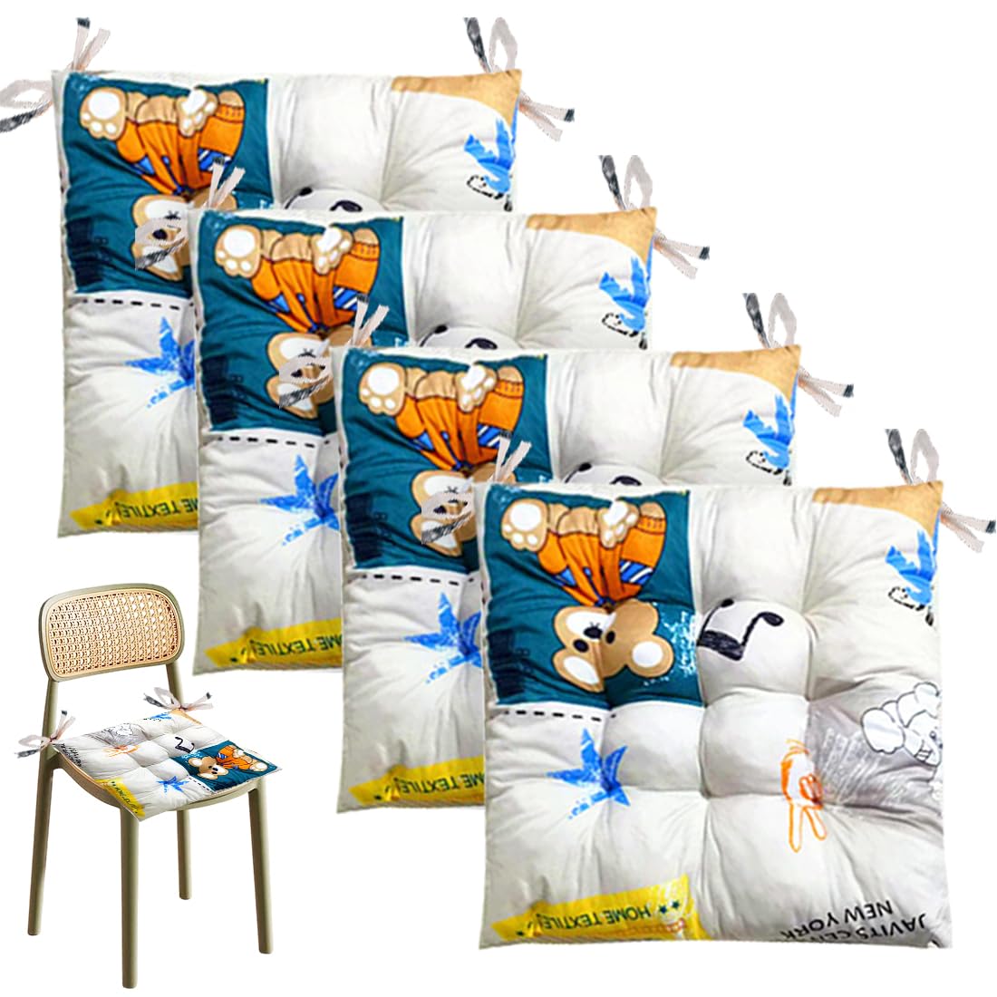 Set Di 4 Cuscini Per Sedie Da Pranzo In Memory Foam – 40x40x10 Cm, Ciano, Con Lacci E Fondo Antiscivolo
